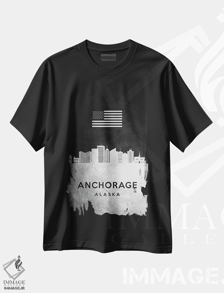 تیشرت طرح دار خط افق نقره ای انکوریج آلاسکا، هنر دیجیتال اثر آدریان بالدُوینو | فروشگاه ایماژ