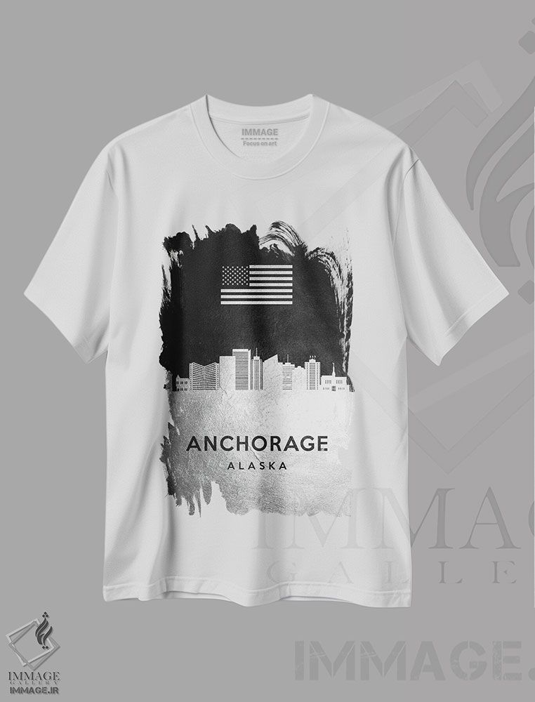 تیشرت طرح دار خط افق نقره ای انکوریج آلاسکا، هنر دیجیتال اثر آدریان بالدُوینو | immage.ir