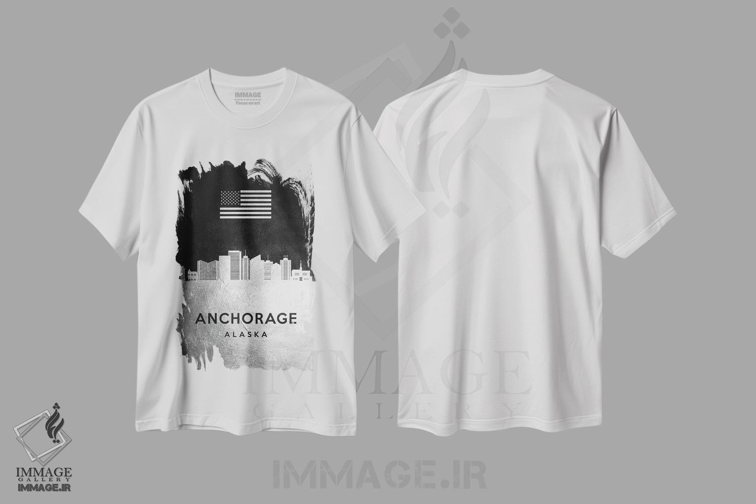 تیشرت طرح دار خط افق نقره ای انکوریج آلاسکا، هنر دیجیتال اثر آدریان بالدُوینو | immage.ir