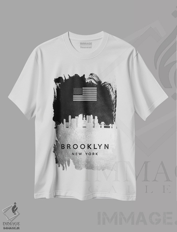 تیشرت طرح دار خط افق نقره ای بروکلین نیویورک، هنر دیجیتال اثر آدریان بالدُوینو | فروشگاه ایماژ