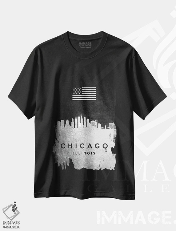 تیشرت طرح دار خط افق نقره ای شیکاگو ایلینوی، هنر دیجیتال اثر آدریان بالدُوینو | فروشگاه ایماژ