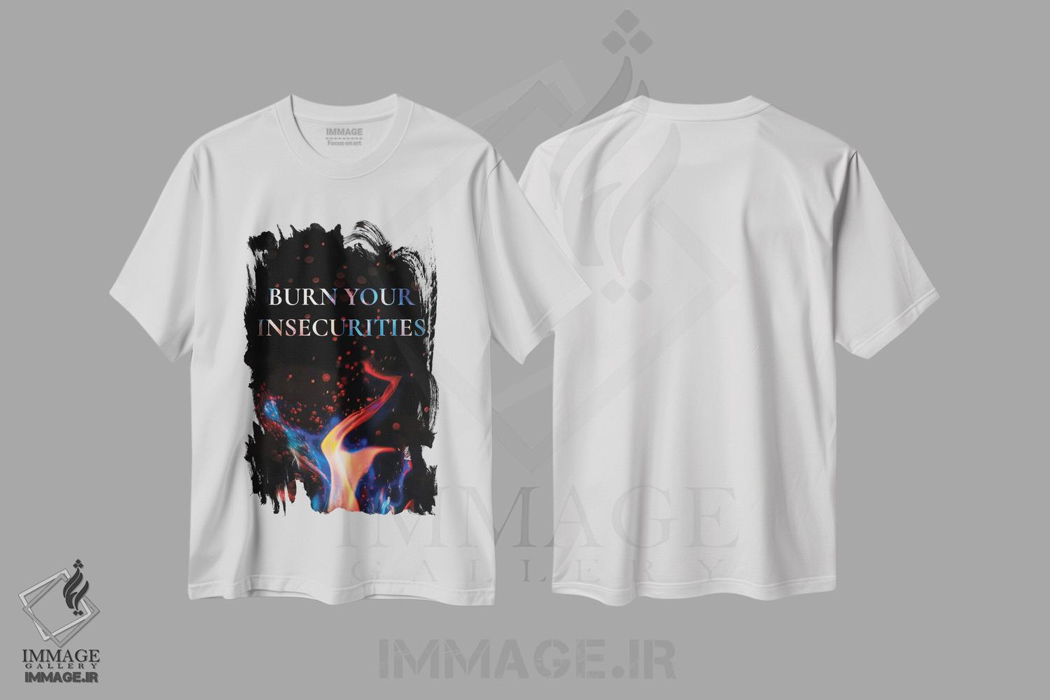 تیشرت طرح دار ناامنی هایت را بسوزان، هنر دیجیتال اثر آدریان بالدُوینو | فروشگاه ایماژ