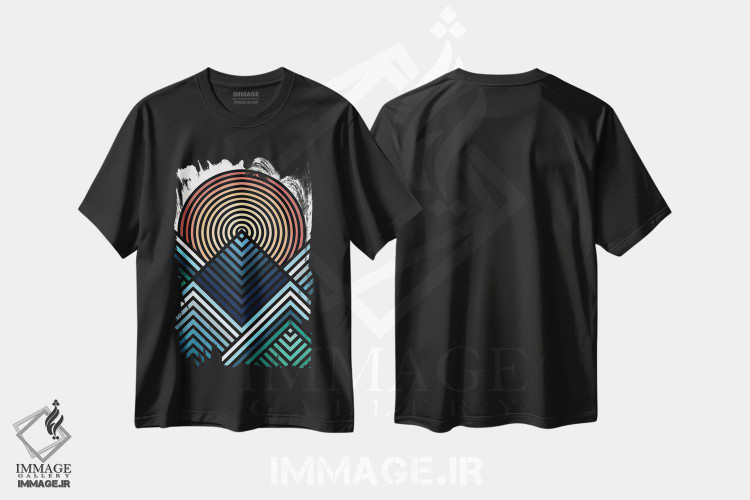 تیشرت طرح دار کوه ها هنگام طلوع، آبستره اثر اندرو ام بارلو | فروشگاه ایماژ