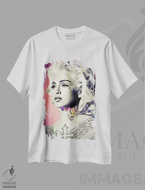 تیشرت طرح دار مدونا تتو شده، دکوراسیون جایگزین اثر اندرو ام بارلو | فروشگاه ایماژ