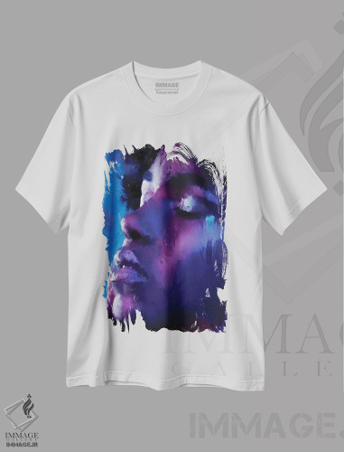 تیشرت طرح دار دختر آبی پوش، هنر دیجیتال اثر اندرو ام بارلو | فروشگاه ایماژ