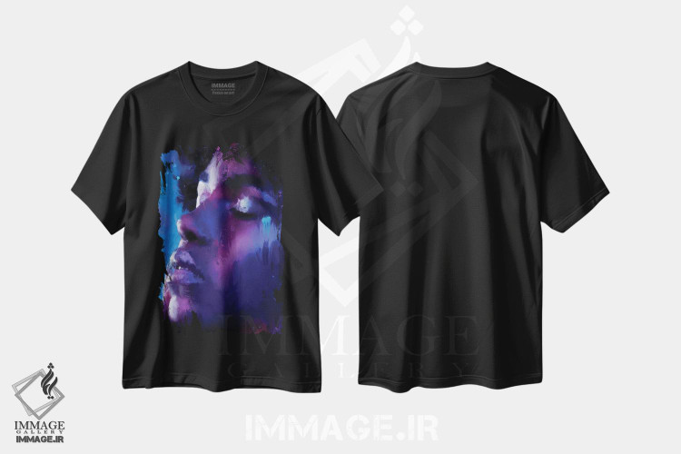 تیشرت طرح دار دختر آبی پوش، هنر دیجیتال اثر اندرو ام بارلو | immage.ir