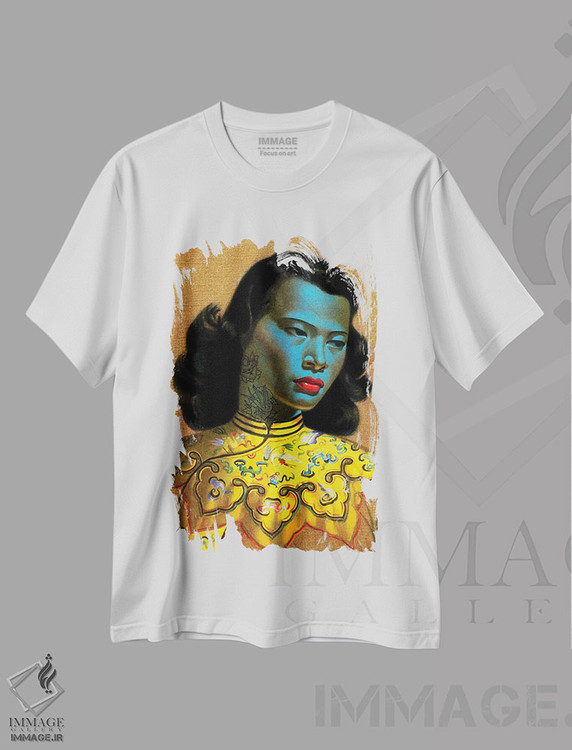 تیشرت طرح دار بانوی آبی تتو شده، دکوراسیون جایگزین اثر اندرو ام بارلو | فروشگاه ایماژ