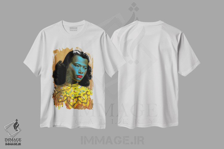 تیشرت طرح دار بانوی آبی تتو شده، دکوراسیون جایگزین اثر اندرو ام بارلو | فروشگاه ایماژ