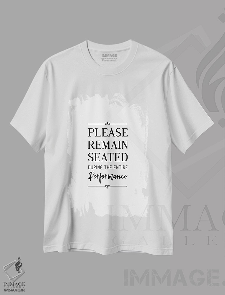 تیشرت طرح دار لطفا بنشینید، هنر تزئینی سیاه و سفید اثر پوسترهای طراحی آلچرا | immage.ir
