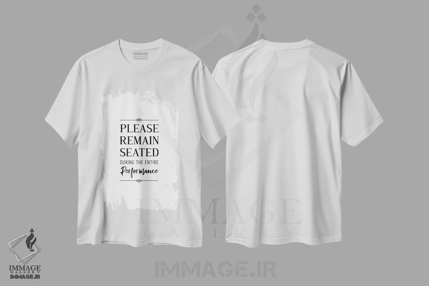 تیشرت طرح دار لطفا بنشینید، هنر تزئینی سیاه و سفید اثر پوسترهای طراحی آلچرا | immage.ir