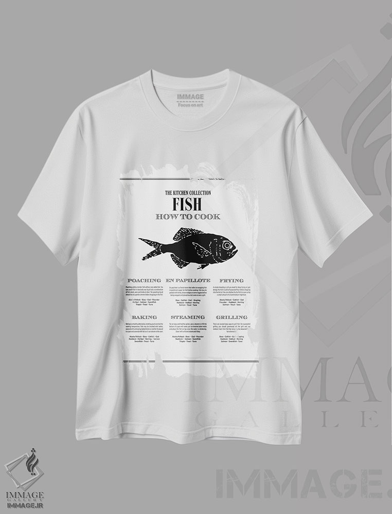 تیشرت طرح دار ماهی | روش پختن، تایپوگرافی اثر پوسترهای طراحی آلچرا | immage.ir
