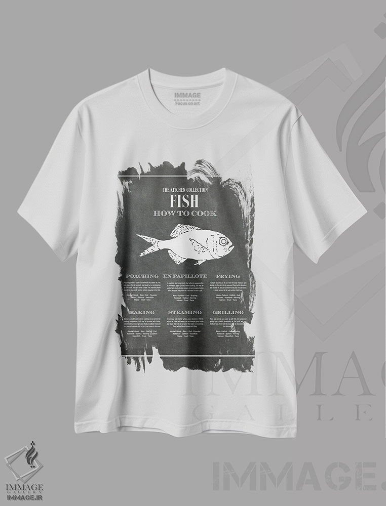 تیشرت طرح دار ماهی | روش پختن، تایپوگرافی اثر پوسترهای طراحی آلچرا | immage.ir