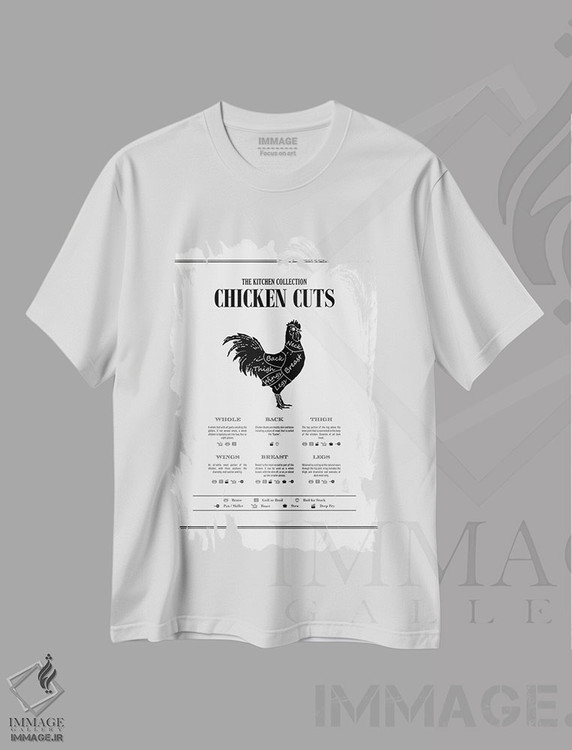 تیشرت طرح دار برش های مرغ، تایپوگرافی اثر پوسترهای طراحی آلچرا | فروشگاه ایماژ