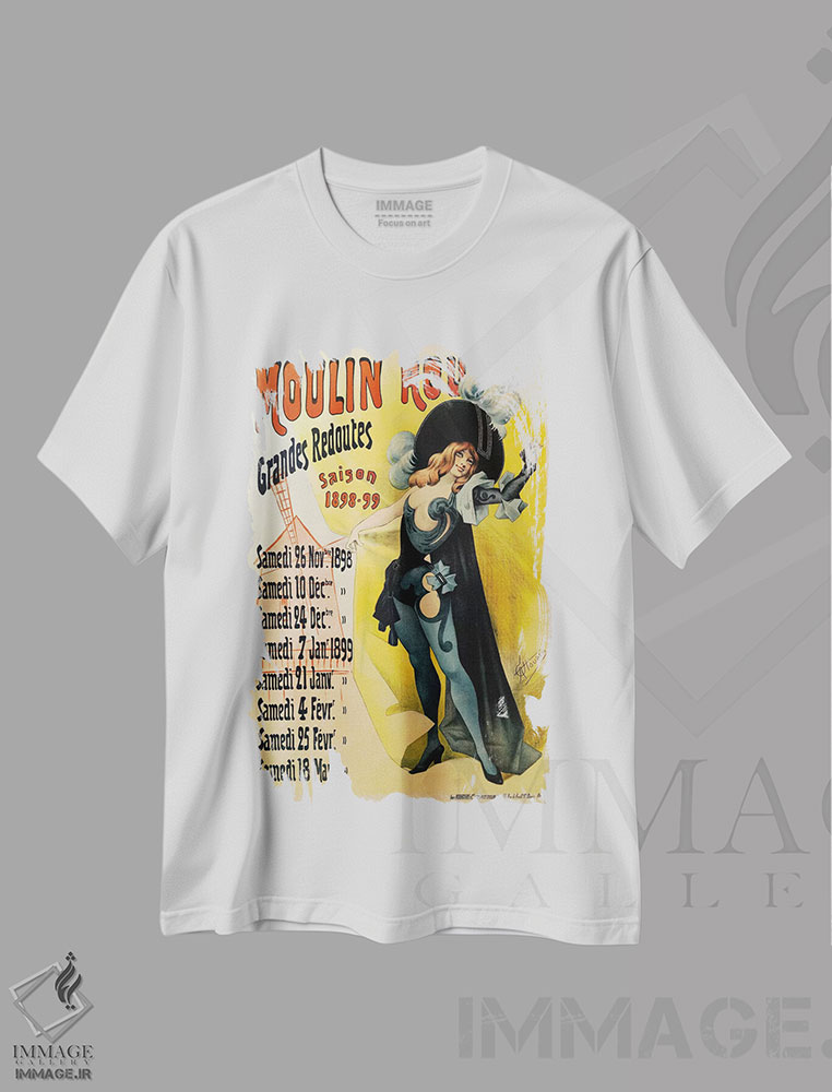 تیشرت طرح دار مولن روژ؛ آگهی مراسم Grand Redoutes، فصل ۱۸۹۸-۱۸۹۹، تزئینی اثر آلفرد شوبرک | فروشگاه ایماژ