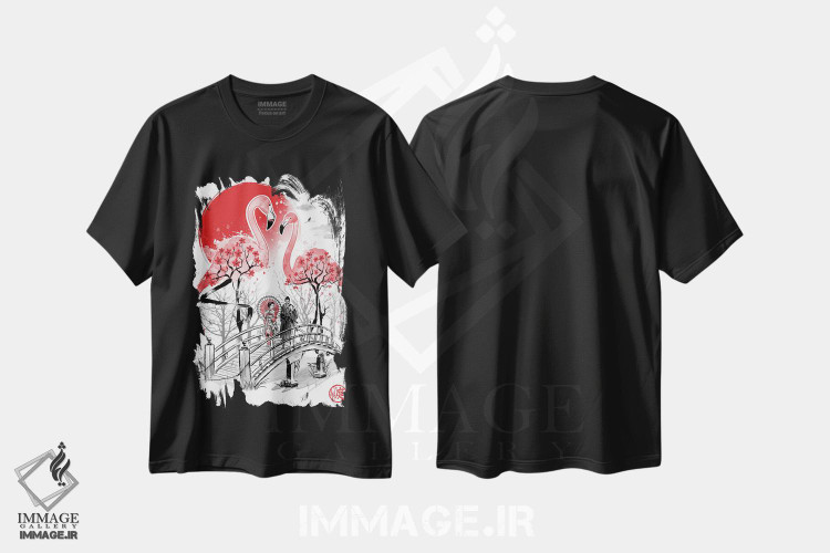 تیشرت طرح دار باغ فلامینگو، هنر دیجیتال اثر آنتونیو کامارنا | فروشگاه ایماژ