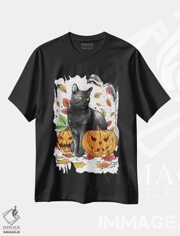 تیشرت طرح دار گربه، برگ ها و کدوها، تزئینی اثر آنتونیو کامارنا | immage.ir