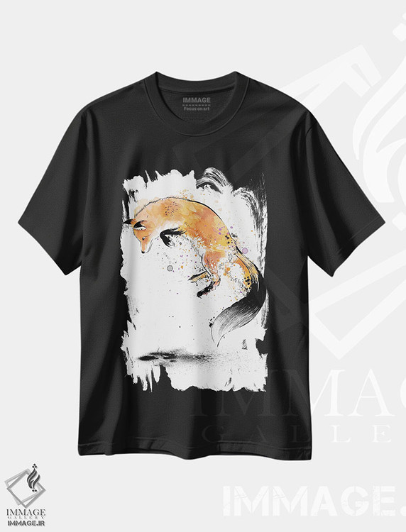 تیشرت طرح دار روباه قرمز در حال پریدن داخل برف، هنر دیجیتال اثر آنتونیو کامارنا | فروشگاه ایماژ