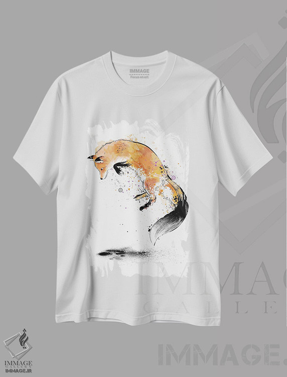 تیشرت طرح دار روباه قرمز در حال پریدن داخل برف، هنر دیجیتال اثر آنتونیو کامارنا | immage.ir