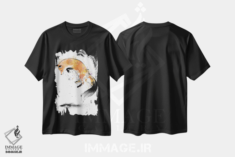 تیشرت طرح دار روباه قرمز در حال پریدن داخل برف، هنر دیجیتال اثر آنتونیو کامارنا | فروشگاه ایماژ