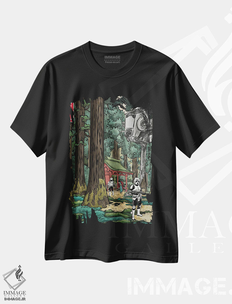تیشرت طرح دار امپراتوری کهکشانی در جنگل ژاپنی، هنر دیجیتال اثر آنتونیو کامارنا | فروشگاه ایماژ
