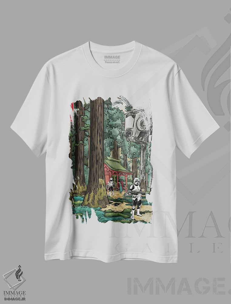 تیشرت طرح دار امپراتوری کهکشانی در جنگل ژاپنی، هنر دیجیتال اثر آنتونیو کامارنا | immage.ir