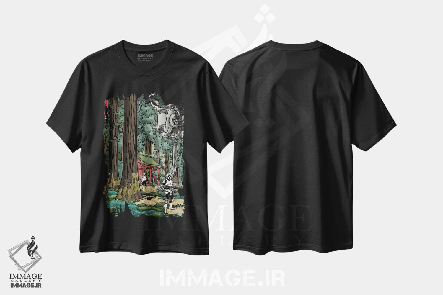 تیشرت طرح دار امپراتوری کهکشانی در جنگل ژاپنی، هنر دیجیتال اثر آنتونیو کامارنا | فروشگاه ایماژ