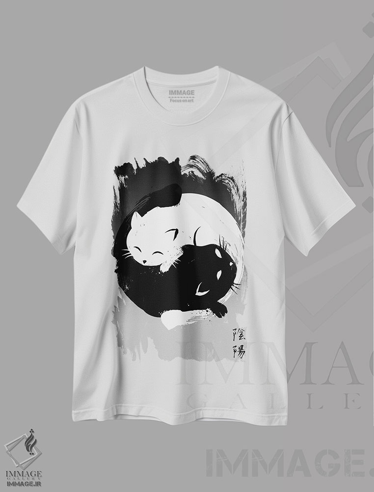 تیشرت طرح دار گربه های یین و یانگ، هنر دیجیتال اثر آنتونیو کامارنا | فروشگاه ایماژ