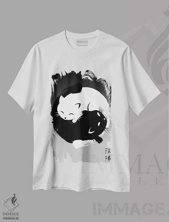 تیشرت طرح دار گربه های یین و یانگ، هنر دیجیتال اثر آنتونیو کامارنا | فروشگاه ایماژ