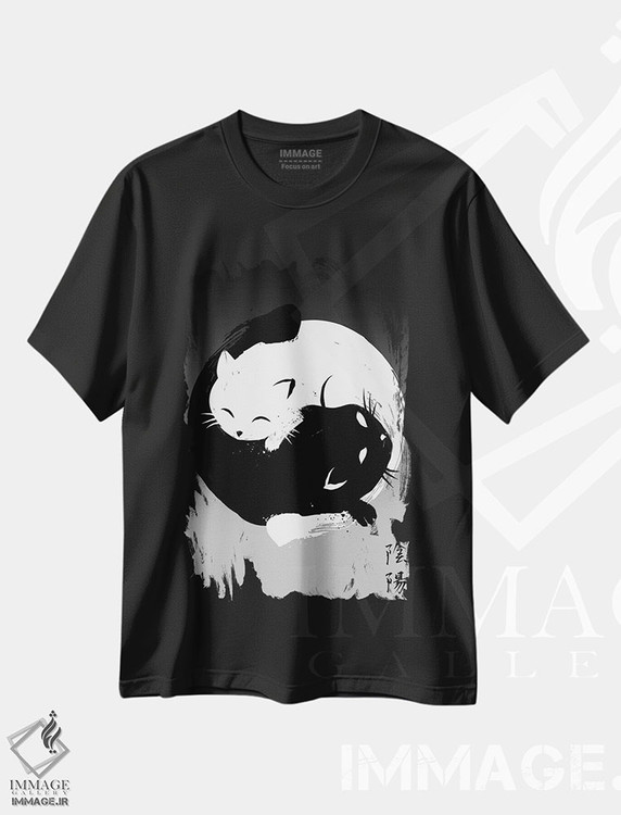 تیشرت طرح دار گربه های یین و یانگ، هنر دیجیتال اثر آنتونیو کامارنا | immage.ir