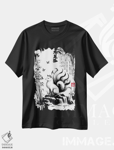 تیشرت طرح دار کیتسونه به سبک سومیه، دست نقاشی و طراحی دستی اثر آنتونیو کامارنا | فروشگاه ایماژ