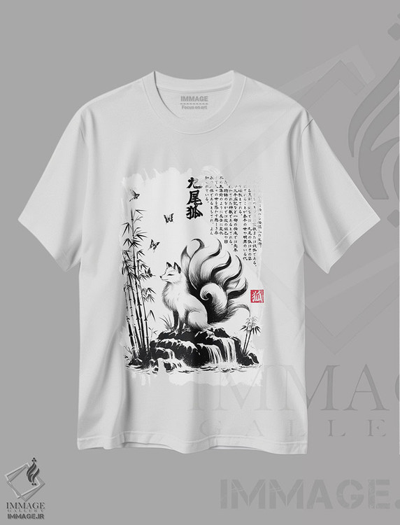 تیشرت طرح دار کیتسونه به سبک سومیه، دست نقاشی و طراحی دستی اثر آنتونیو کامارنا | immage.ir