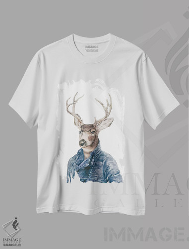 تیشرت طرح دار گوزن به رنگ سرمه ای، هنر دیجیتال اثر انیمال کرو | فروشگاه ایماژ