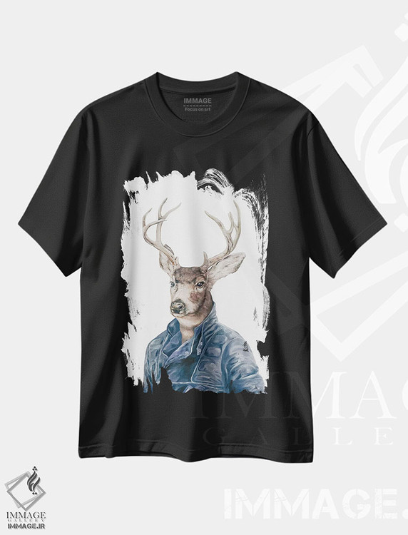 تیشرت طرح دار گوزن به رنگ سرمه ای، هنر دیجیتال اثر انیمال کرو | immage.ir