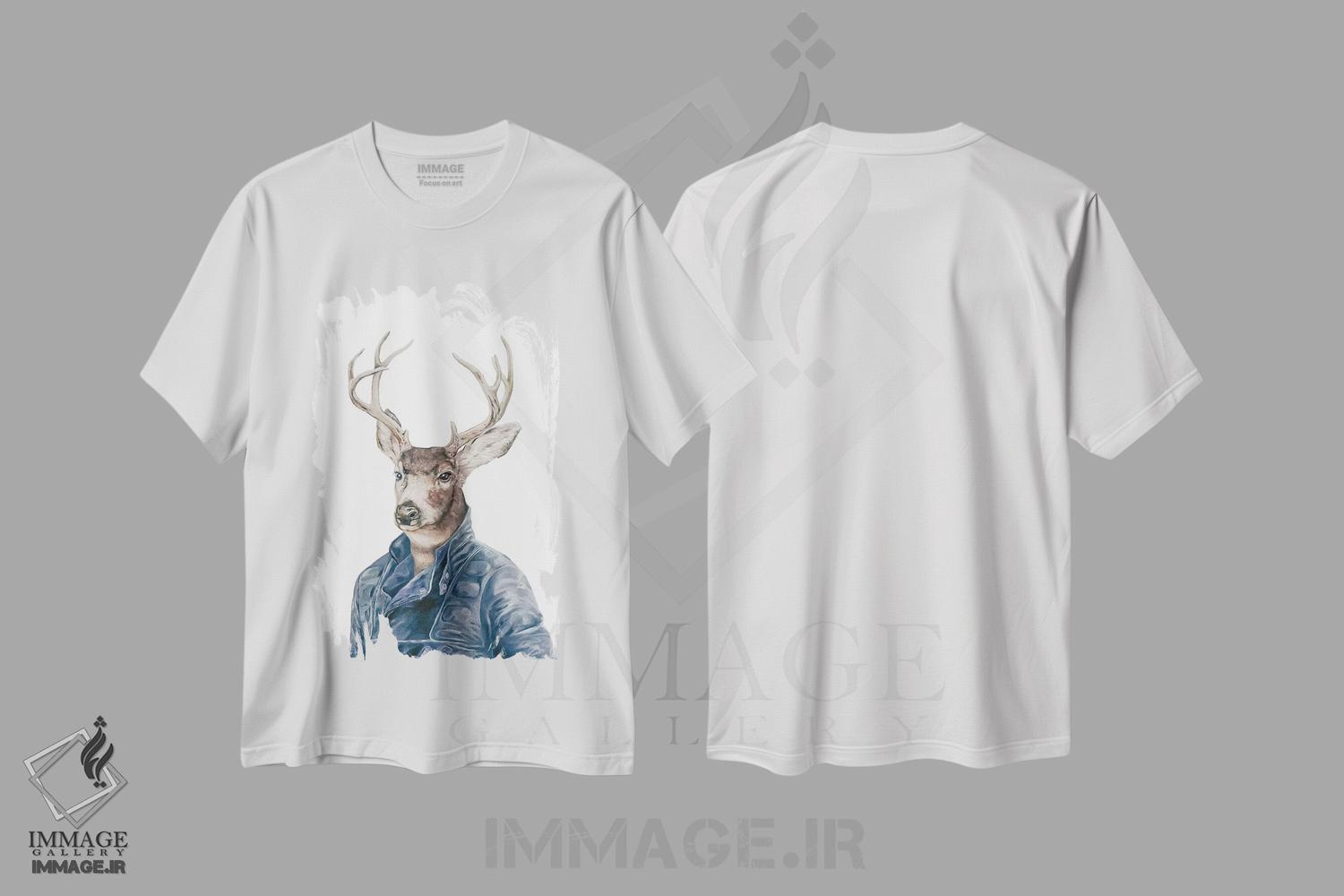 تیشرت طرح دار گوزن به رنگ سرمه ای، هنر دیجیتال اثر انیمال کرو | فروشگاه ایماژ