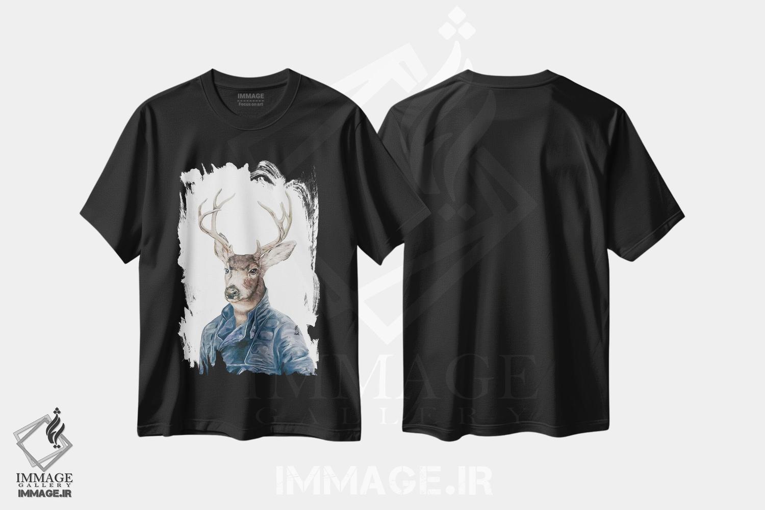 تیشرت طرح دار گوزن به رنگ سرمه ای، هنر دیجیتال اثر انیمال کرو | immage.ir