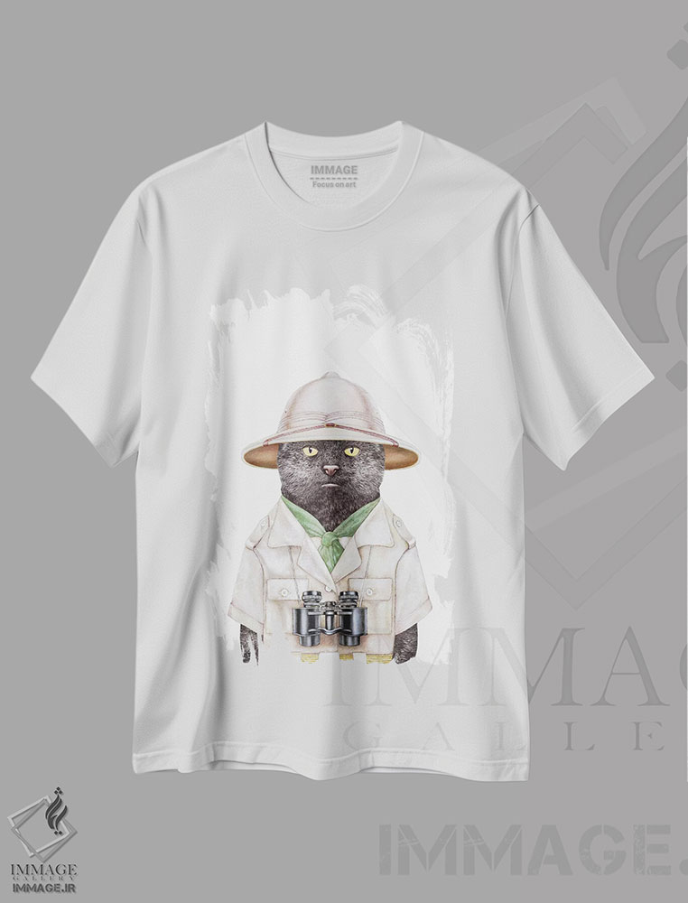 تیشرت طرح دار گربه سافاری، هنر دیجیتال اثر انیمال کرو | فروشگاه ایماژ