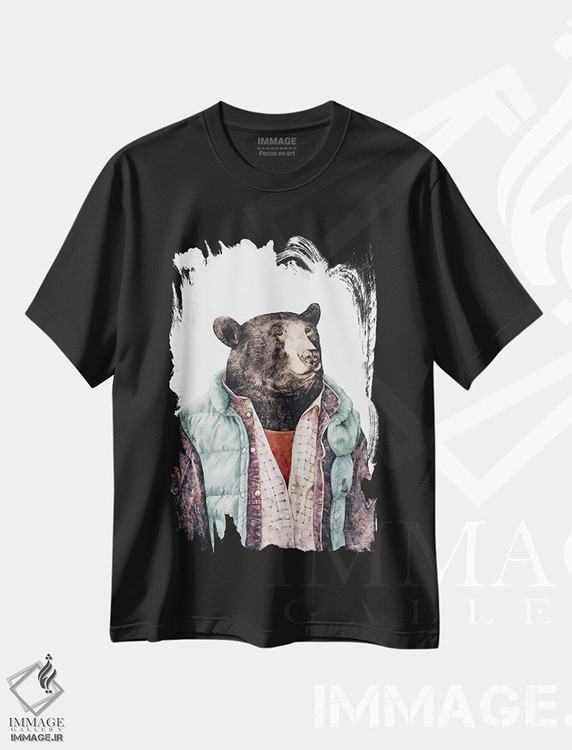 تیشرت طرح دار خرس سیاه سبز، هنر دیجیتال اثر انیمال کرو | immage.ir