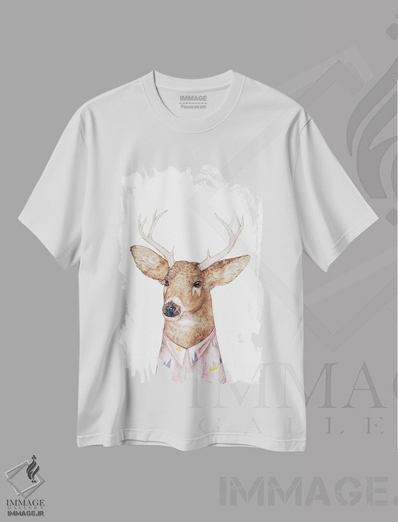 تیشرت طرح دار گوزن دم سفید، هنر دیجیتال اثر انیمال کرو | فروشگاه ایماژ