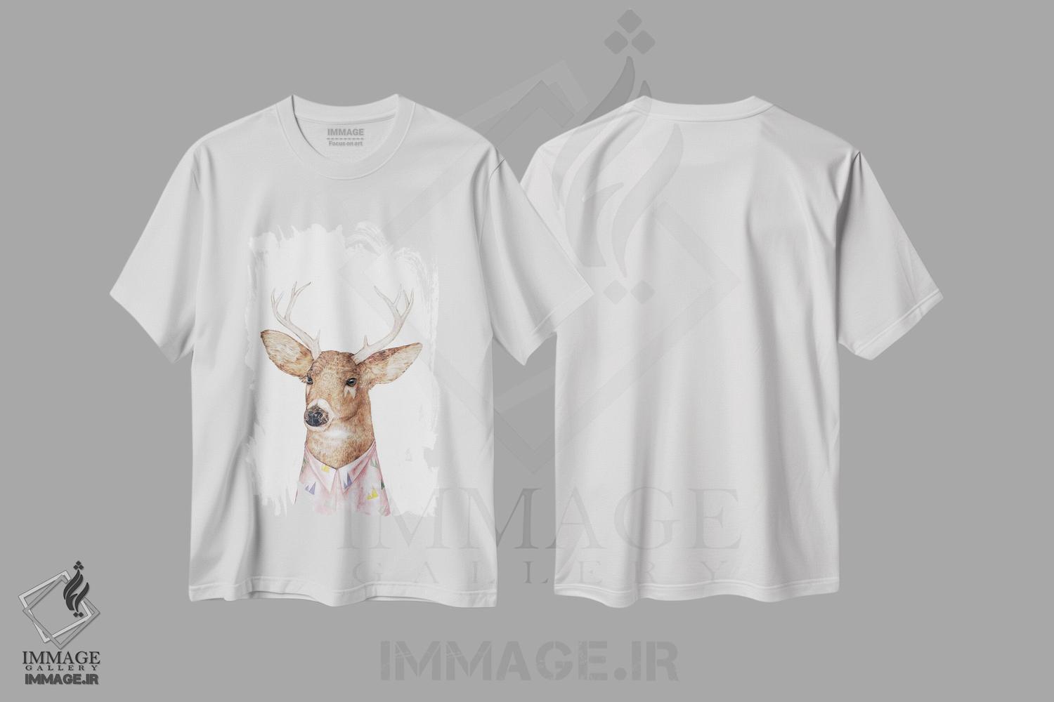 تیشرت طرح دار گوزن دم سفید، هنر دیجیتال اثر انیمال کرو | فروشگاه ایماژ