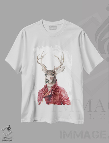 تیشرت طرح دار گوزن با لباس چرمی، هنر دیجیتال اثر انیمال کرو | فروشگاه ایماژ