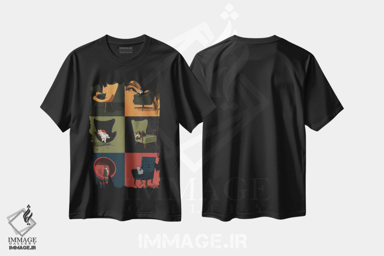 تیشرت طرح دار گربه ها روی صندلی ها، تزئینی اثر آرت کت ایلاستریتد | immage.ir
