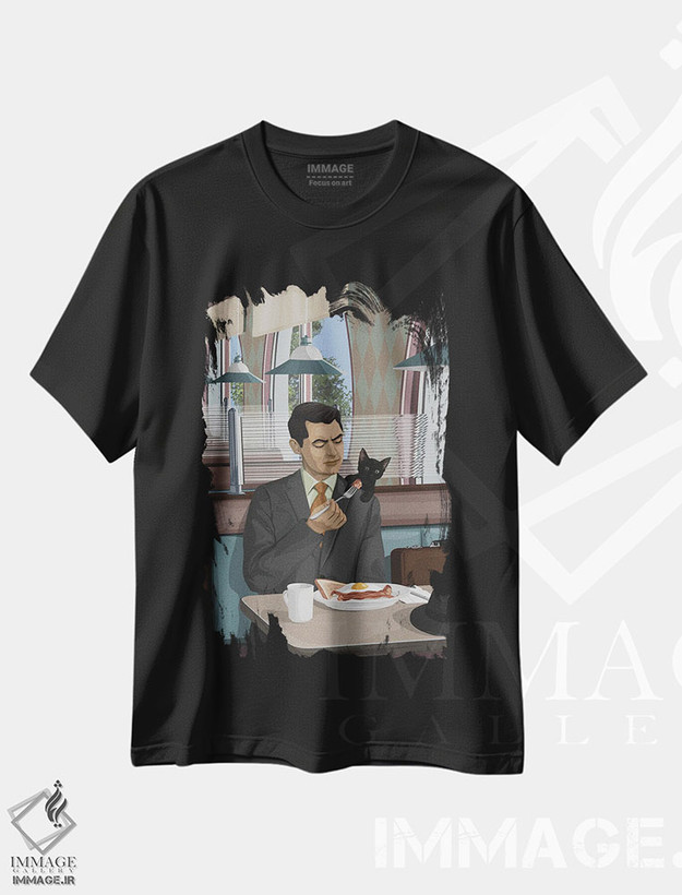 تیشرت طرح دار مردی با یک گربه، هنر دیجیتال اثر آرت کت ایلاستریتد | فروشگاه ایماژ