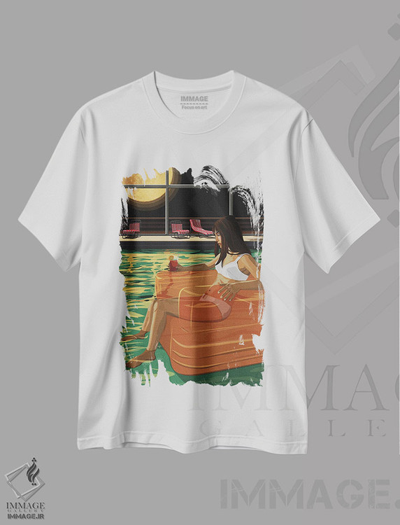 تیشرت طرح دار شناور تنها، هنر دیجیتال اثر آرت کت ایلاستریتد | فروشگاه ایماژ