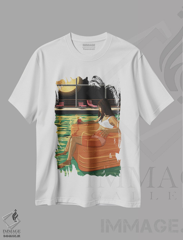 تیشرت طرح دار شناور تنها، هنر دیجیتال اثر آرت کت ایلاستریتد | فروشگاه ایماژ