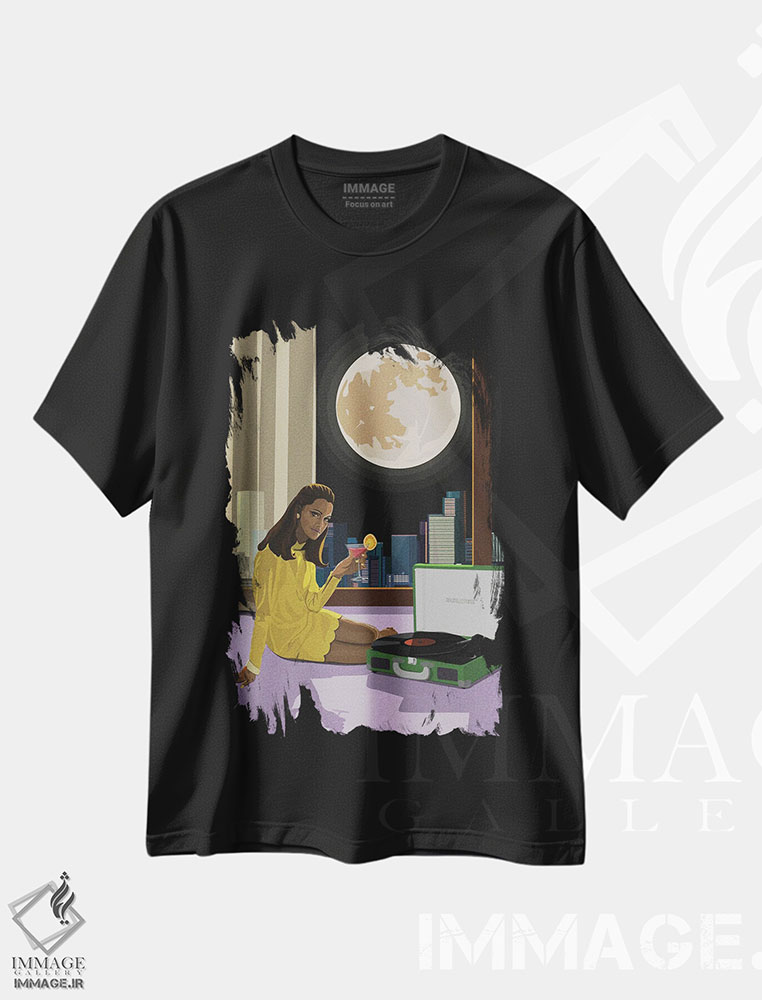 تیشرت طرح دار آهنگ های مهتابی، هنر دیجیتال اثر آرت کت ایلاستریتد | immage.ir