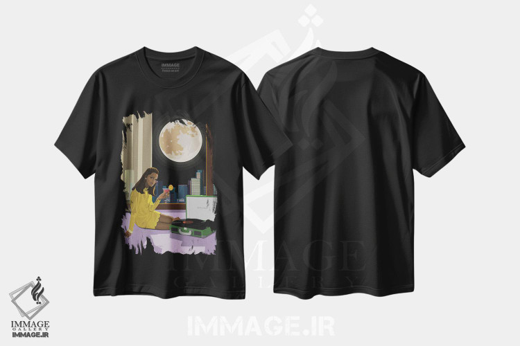 تیشرت طرح دار آهنگ های مهتابی، هنر دیجیتال اثر آرت کت ایلاستریتد | immage.ir