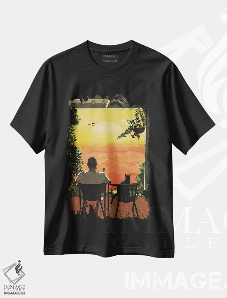 تیشرت طرح دار خورشید غروب کننده، هنر دیجیتال اثر آرت کت ایلاستریتد | immage.ir