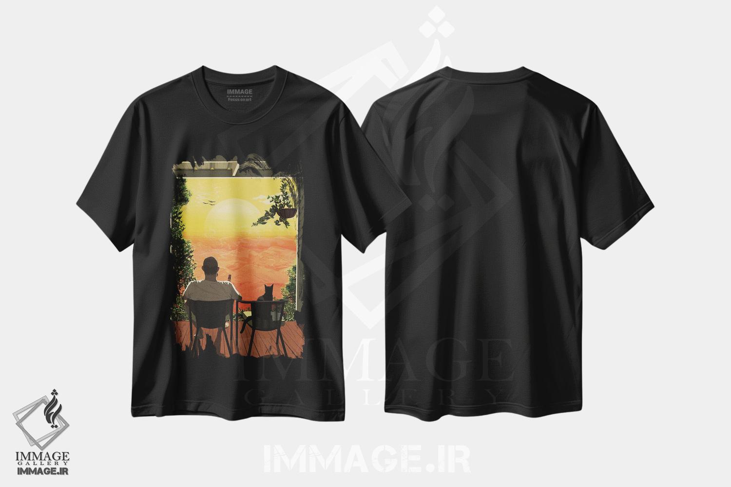 تیشرت طرح دار خورشید غروب کننده، هنر دیجیتال اثر آرت کت ایلاستریتد | immage.ir