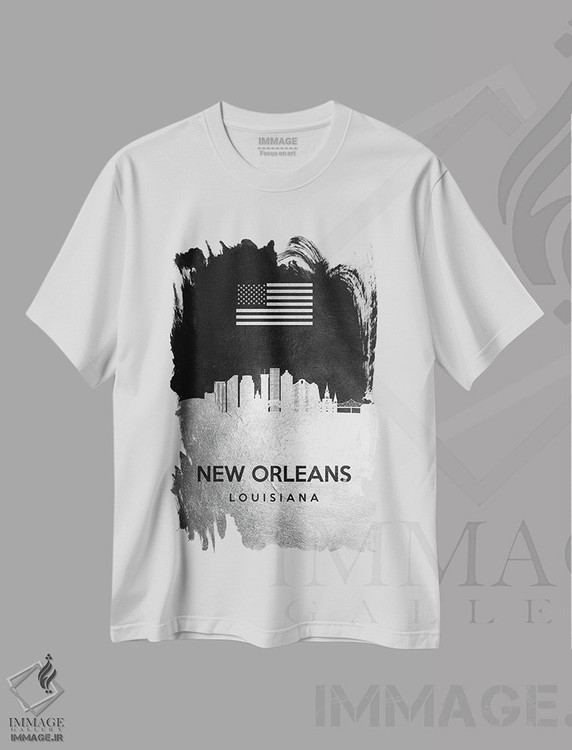 تیشرت طرح دار خط افق نقره ای نیواورلئان لوئیزیانا، هنر دیجیتال اثر آدریان بالدُوینو | immage.ir