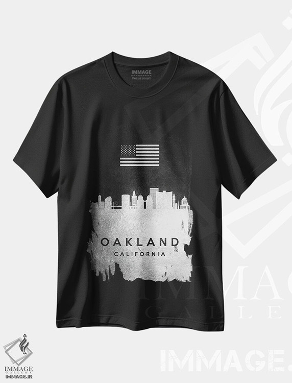 تیشرت طرح دار خط افق نقره ای اوکلند کالیفرنیا، هنر دیجیتال اثر آدریان بالدُوینو | immage.ir